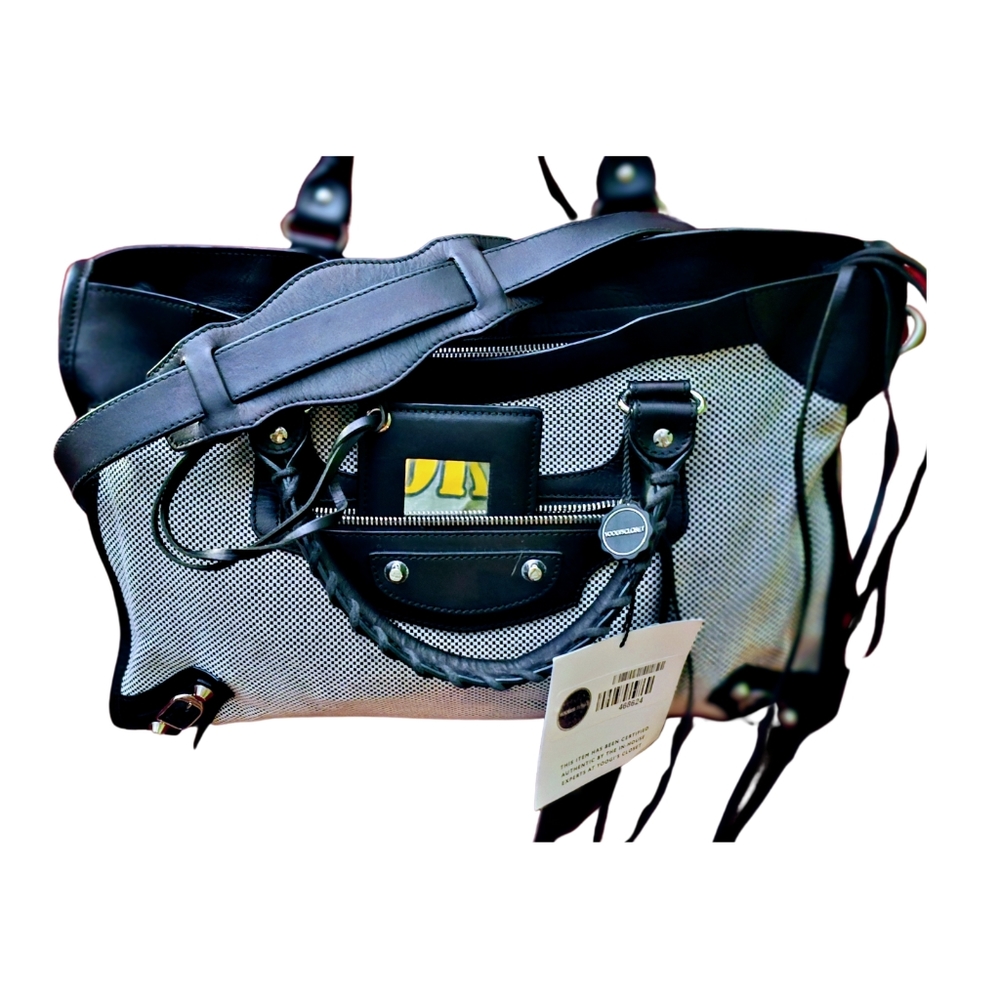 Balenciaga City Bag Black/White Cloth body ,Leather accents.